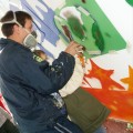 Graffiti Workshop für die Jugendhilfe List - Hier mit den ganz Kleinen beim Schablonen sprühen